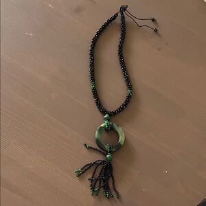 Elegant Black and Green Beaded Necklace, Chinese design, not real jade